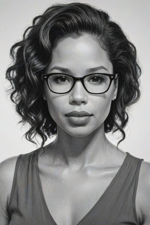Beauteous Jurnee Smollett, pencil sketch, portrait of Sublime woman 1967s in glasses, hair style beatnik, outline, clear lines, fine lines, 8k