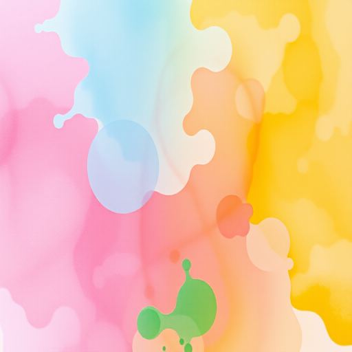 Generate a vibrant abstract watercolor splash background with soft, blended colors in shades of pink, blue, green, and yellow, using a Canon EOS 5D Mark IV with a 50mm f/1.8 lens, aperture set to f/8, shutter speed 1/125 sec, ISO 100, shot from a top-down view in natural lighting.