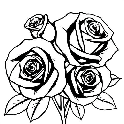 roses clipart black and white