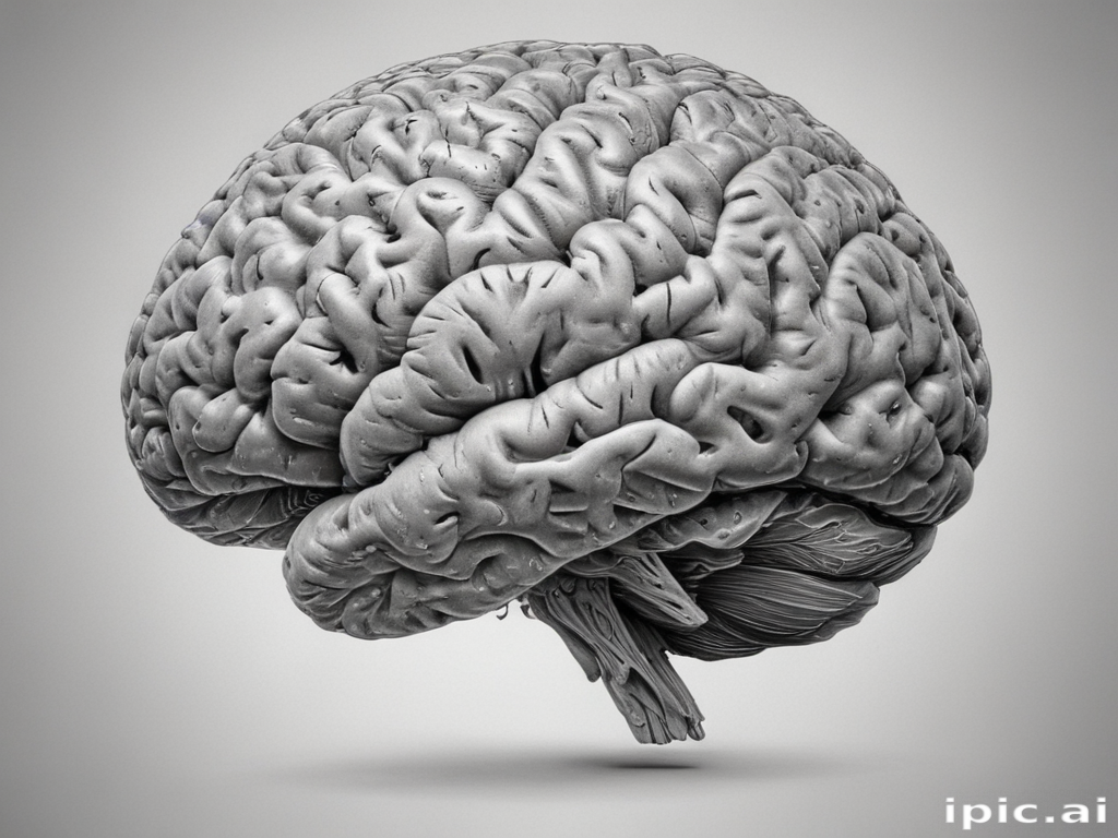 A Detailed 3D Rendering of a Human Brain in Gray Scale