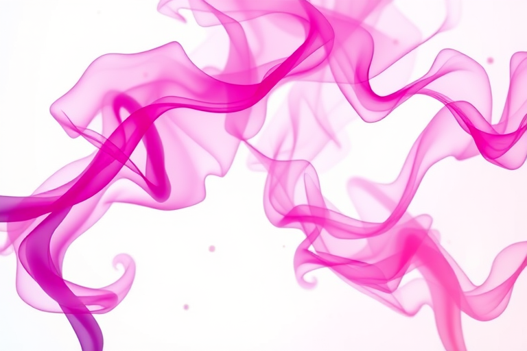 Create a high-resolution digital artwork of flowing purple and pink smoke patterns with gold accents on a white background, captured with a Canon EOS R5 at f/8, ISO 100, and a 50mm lens, using a soft focus style and dynamic lighting to enhance depth and clarity.