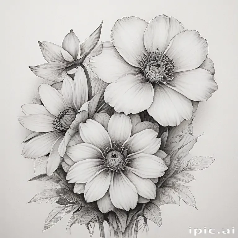 pencil drawn flowers