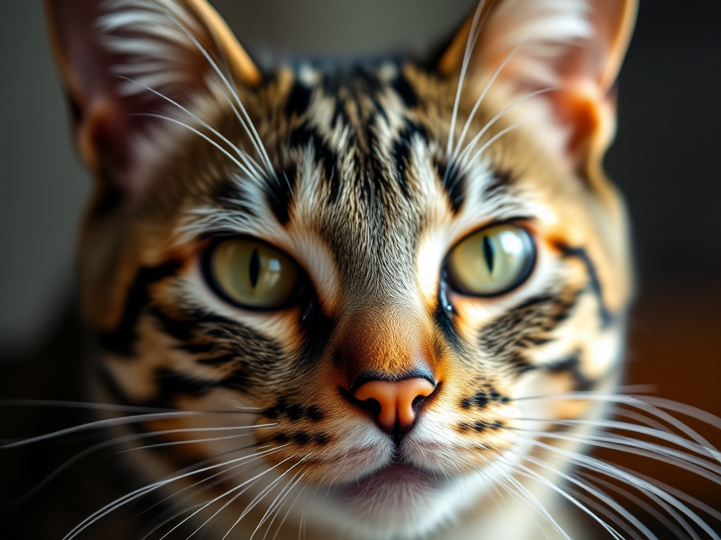 close-up of a tabby cat with sharp details and natural lighting, aperture f/2.8, shutter speed 1/500s, ISO 100, 50mm lens, macro photography style, DSLR camera