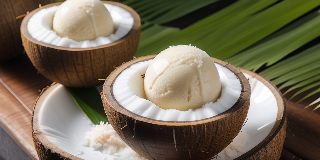 coconut ice cream in coconut shell