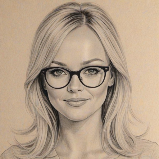 Charming Emma Bunton, pencil sketch, portrait of Attractive woman 1964s in glasses, hair style beatnik, outline, clear lines, fine lines, 8k