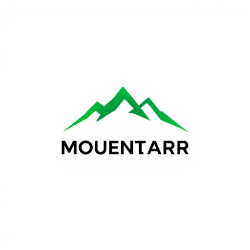 Generate a high-resolution minimalist logo featuring a stylized mountain design in vibrant green on a white background, using a DSLR camera with a 50mm lens, aperture set to f/1.8 for shallow depth of field, ISO 100 for clarity, and shot from an eye-level angle for a balanced composition.