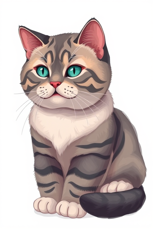 Create a detailed illustration of a Scottish Fold cat sitting gracefully, with a focus on its unique features like round face and folded ears, using a soft color palette; settings: ISO 100, aperture f/2.8, shutter speed 1/250s; view: close-up; style: realistic; type: digital painting.