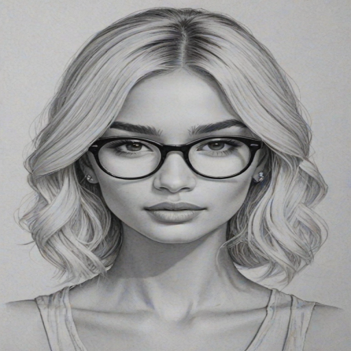 Splendid Pia Mia, pencil sketch, portrait of Exquisite woman 1926s in glasses, hair style beatnik, outline, clear lines, fine lines, 8k
