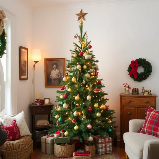 a vintage christmas tree in a cozy room