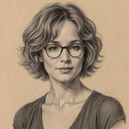 Appealing Jennifer Grey, pencil sketch, portrait of Captivating woman 1922s in glasses, hair style beatnik, outline, clear lines, fine lines, 8k