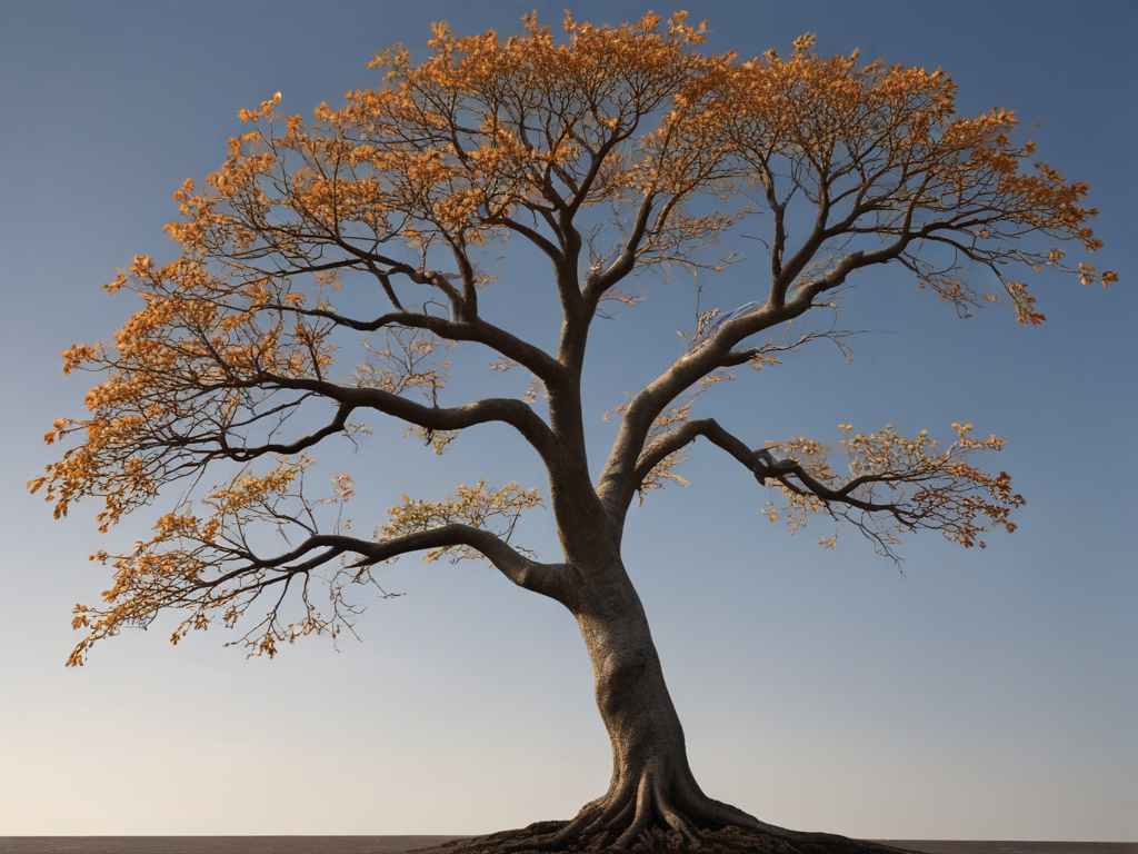 Majestic Tree with Autumn Leaves Against a Clear Blue Sky