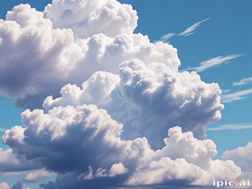 Majestic Fluffy White Clouds Against a Bright Blue Sky Background.