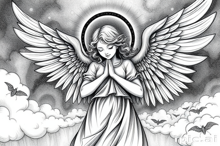 black and white angel drawings