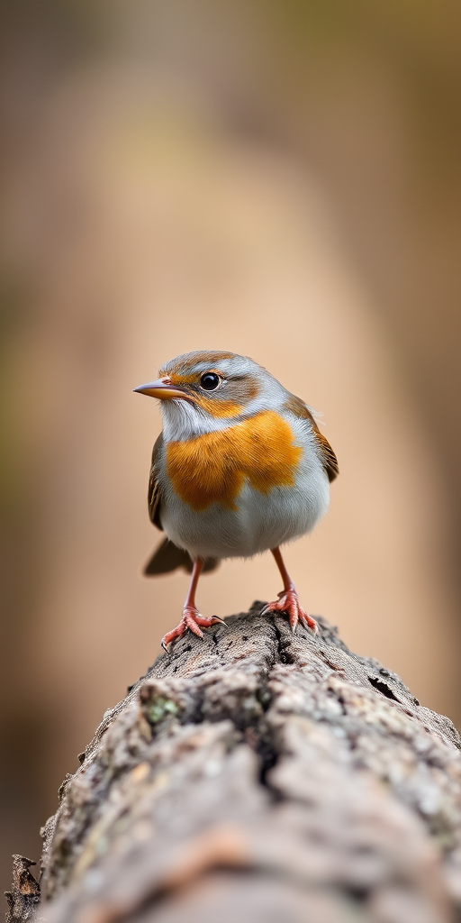 A well-lit close-up of a wren perched on a log, with a blurred natural background, taken with a Canon EOS 5D Mark IV, 100mm lens, f/2.8 aperture, ISO 200, shutter speed 1/500s, using a soft focus style.