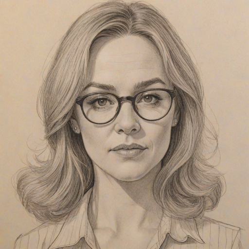 Dazzling Rachael Harris, pencil sketch, portrait of Bewitching woman 1973s in glasses, hair style beatnik, outline, clear lines, fine lines, 8k