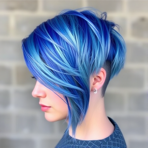 Edgy blue and silver undercut dubbed "Electric Frost" combines a closely cropped sides with long, swept-over top layers featuring a metallic sheen and icy highlights