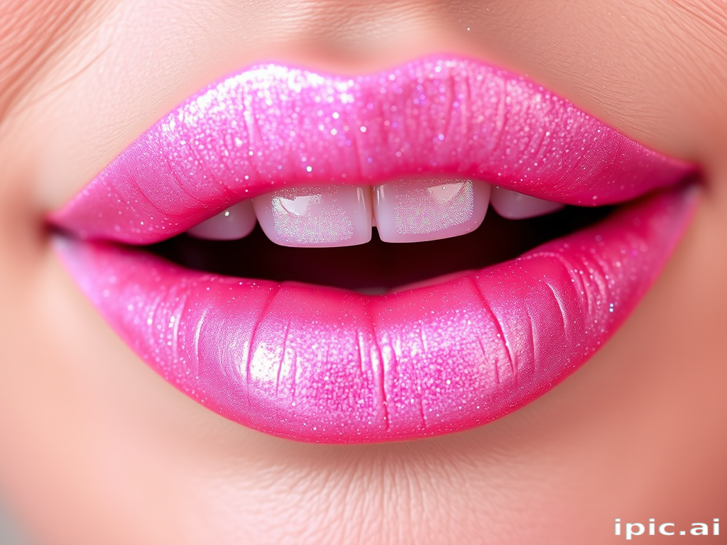 Holographic pink lips dubbed "Galactic Rose" combine a soft pink base with multi-colored sparkles, creating a cosmic and dreamy appearance for celestial-inspired looks