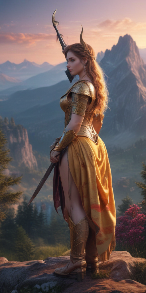 Princess Mythic Majestic Warrior Princess Standing Proudly Against a Breathtaking ...