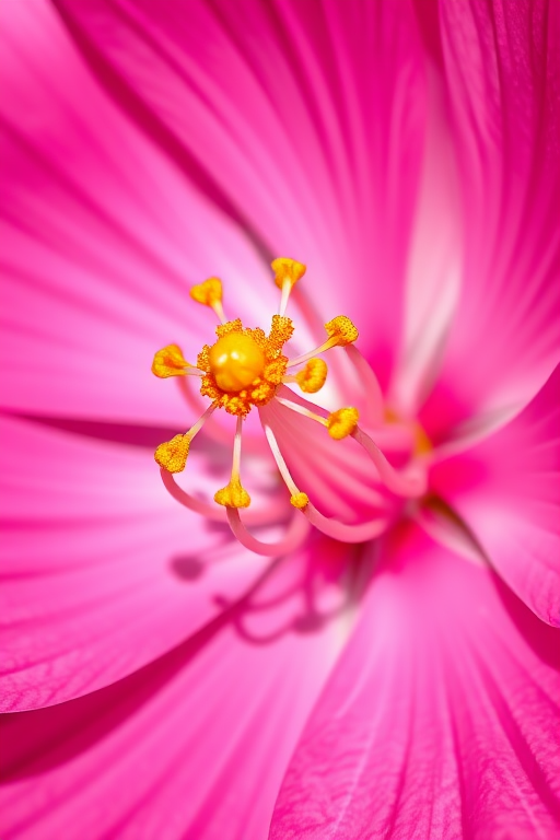 high-resolution close-up of a pink flower with intricate petals and yellow stamen, shot with a macro lens at f/2.8, ISO 100, natural lighting, DSLR camera, vibrant colors and fine details