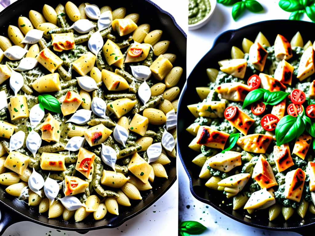 creamy pesto baked gnocchi & chicken skillet