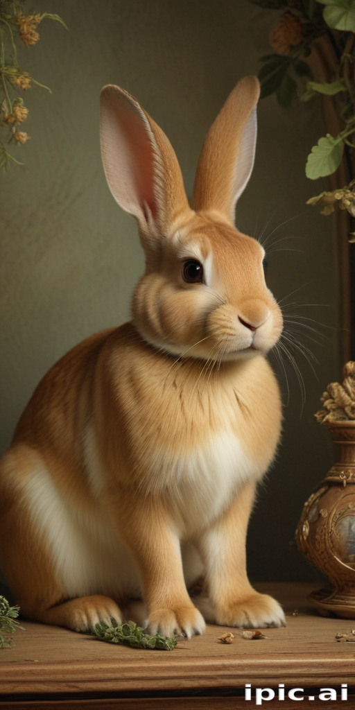 A Charming Golden Bunny Sitting Gracefully Amidst Nature's Delicate Decor.