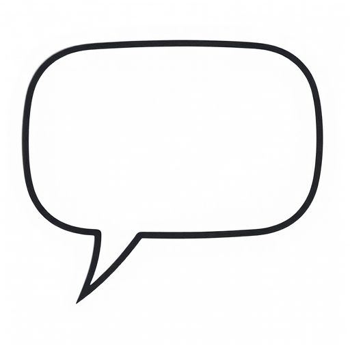 Generate an image of a blank speech bubble with a white interior and a thick black outline, using a DSLR camera with a 50mm lens, aperture set to f/2.8, ISO 100, and a shallow depth of field, taken from a slightly elevated angle with natural lighting.