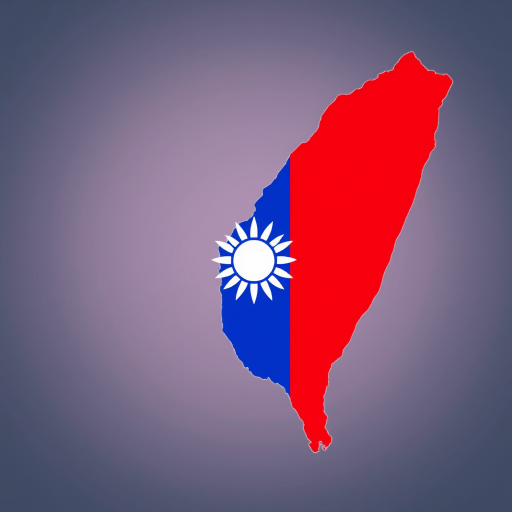Create a high-resolution vector image of the map of Taiwan filled with red and featuring a blue stripe with a white sun emblem in the center, captured with a DSLR camera at f/8 aperture, 50mm lens, and a shallow depth of field for enhanced clarity and color contrast.