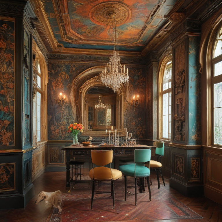 Elegant Dining Room with Intricate Decor and Charming Vintage Details