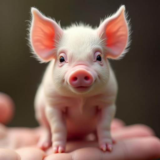An extremely hyper-realistic baby pig, its whole body fits perfectly in someone's finger. The baby pig has rare colors and is extremely adorable. The baby pig is extremely cute, making it eye-catching when enlarged. And standing on 2 legs