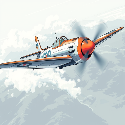 Create a detailed illustration of a vintage airplane in flight with clear outlines and shading, using a high-resolution digital art style, camera settings: aperture f/8, shutter speed 1/500s, ISO 100, viewed from a slightly elevated angle, using a DSLR camera type.