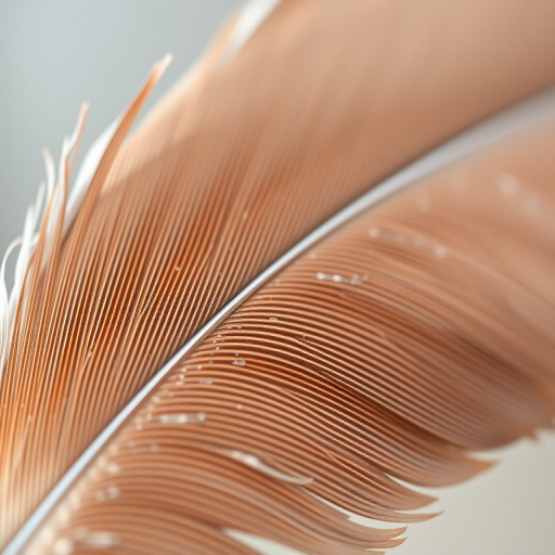 A close-up of a delicate feather with subtle browns and creams, soft natural lighting, DSLR camera, f/2.8 aperture, 50mm lens, shallow depth of field for a blurred background, high resolution.
