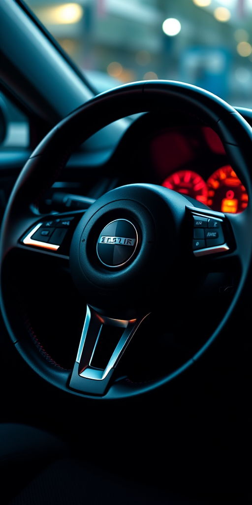 Regenerate a pixel art steering wheel image with high contrast colors, set at a 45-degree angle view, using a digital camera with a 50mm lens at f/1.8, ISO 100, and a resolution of 300 DPI for sharpness.
