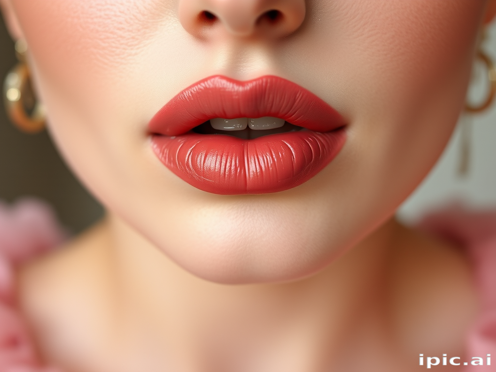 Romantic dusty rose lips with a velvet-like texture, timeless and feminine, perfect for vintage-inspired looks and bridal beauty