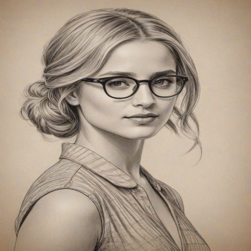 Comely Dianna Agron, pencil sketch, portrait of Beauteous woman 1922s in glasses, hair style beatnik, outline, clear lines, fine lines, 8k