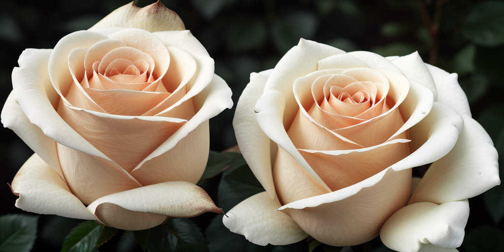 Delicate Beauty of Two Soft Peach Roses in Full Bloom Together
