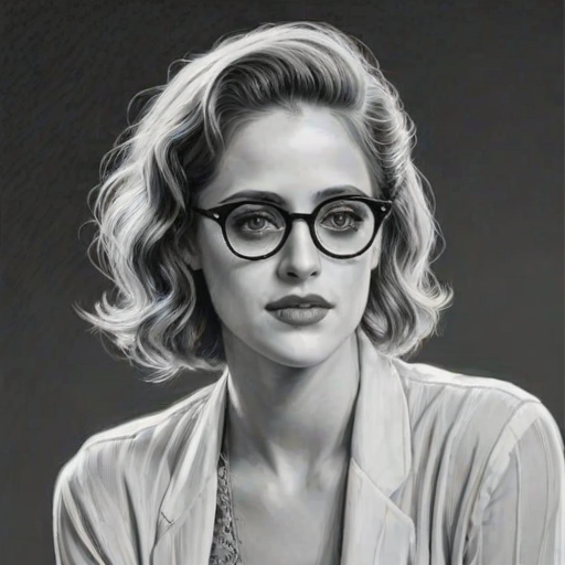 Delightful Carly Chaikin, pencil sketch, portrait of Attractive woman 1920s in glasses, hair style beatnik, outline, clear lines, fine lines, 8k