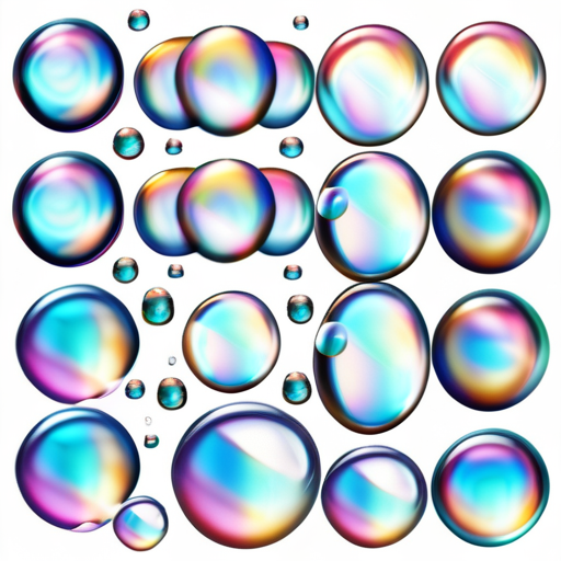 A Colorful Array of Iridescent Bubbles Floating on a White Background.