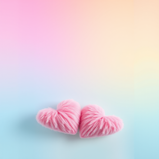 Create a vibrant image of a pastel rainbow arching over two fluffy pink hearts, shot with a Canon EOS R5 at f/2.8, ISO 100, 50mm lens, in soft natural light for enhanced color saturation and clarity.
