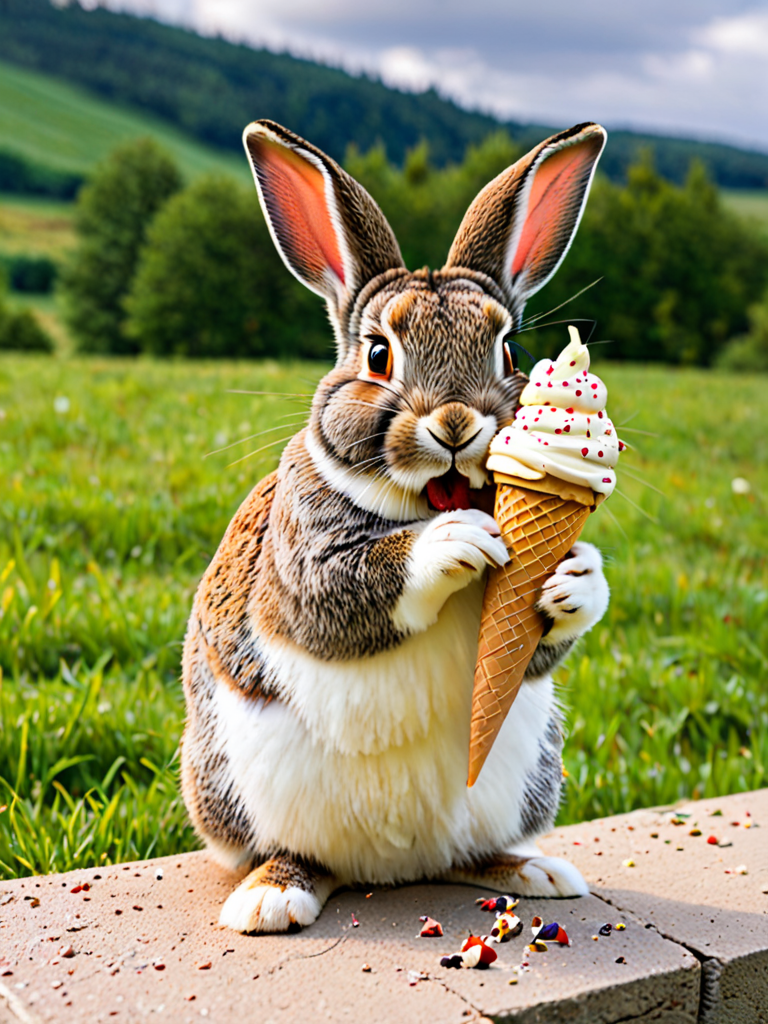 Rabbit eating an ice cream cone