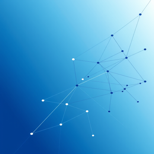 abstract geometric network design with interconnected lines and nodes on a gradient blue background, low-angle view, digital art style, high-resolution, 4K, ISO 100, f/2.8, 1/125s