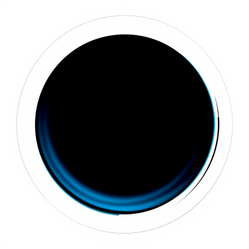 Create a high-resolution circular design featuring a large central black circle surrounded by a gradient blue circle, set against a white background, using DSLR camera settings with an aperture of f/8, shutter speed of 1/200s, ISO 100, and a macro lens for close-up detail, shot in bright daylight for vivid colors and sharp contrast.