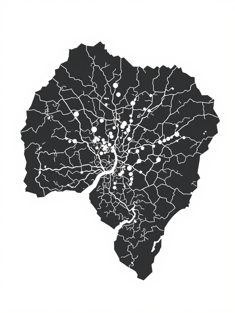 Create a high-resolution vector silhouette of a map, sharp edges, minimal details, camera settings: ISO 100, aperture f/8, shutter speed 1/125, camera view top-down, style flat design, camera type DSLR.