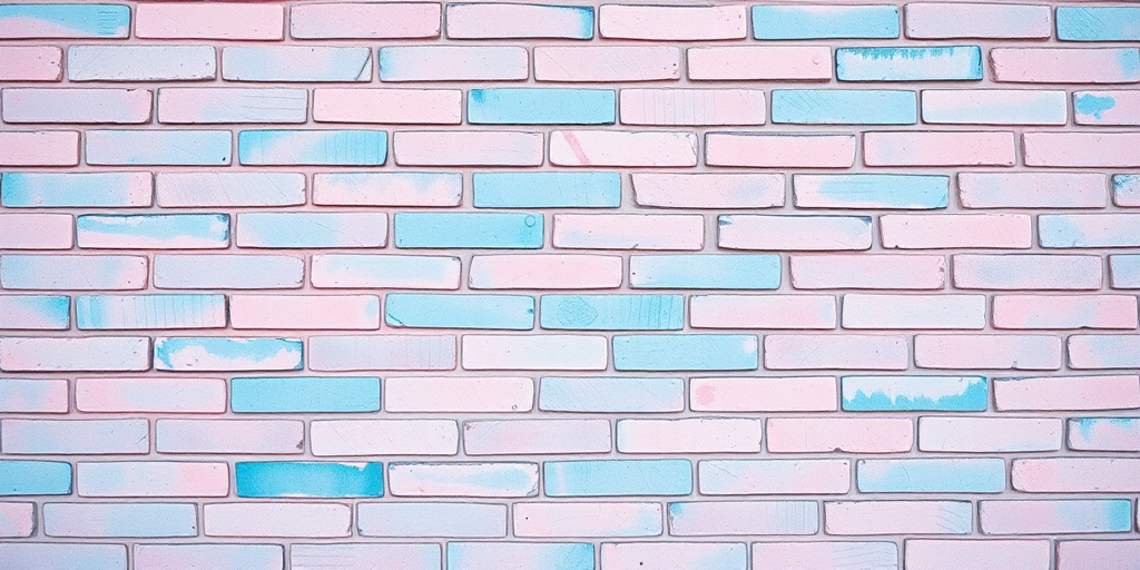 Capture a vibrant abstract wall of textured bricks in pastel colors of pink, blue, and teal using a Canon EOS R5 with a 24-70mm f/2.8 lens, aperture set to f/8, ISO 100, shutter speed 1/125 sec, in soft natural lighting for enhanced clarity and depth.