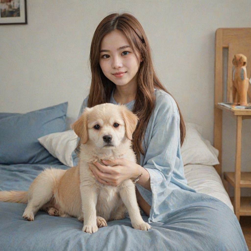 1girl, aug_flat,  flat, a cute dog.,long hair.<lora:flat-v2-000004:1>