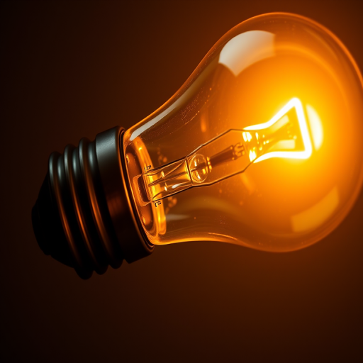 Create a bright, glowing light bulb image with a soft yellow radiance, using a high-resolution camera at f/2.8 aperture, ISO 100, 1/250 sec shutter speed, taken from a slightly elevated angle with a macro lens for sharp detail.
