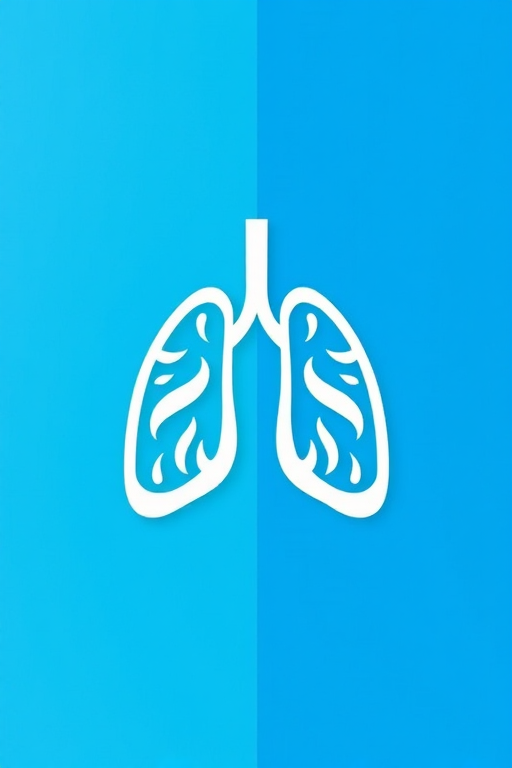 Create a high-resolution image of a stylized white lung icon on a divided blue background, using a DSLR camera with a 50mm lens, aperture set to f/2.8, ISO 100, and a shallow depth of field for enhanced clarity.