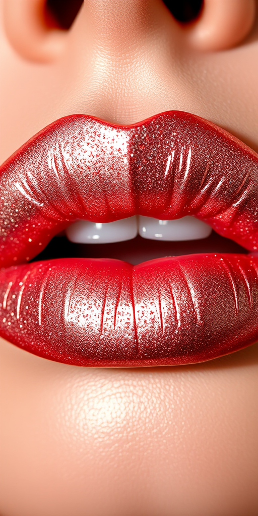 Metallic rose gold "Champagne Kiss" lip gloss with holographic sparkles, providing a multi-dimensional shine and hydrating properties for a glamorous night out