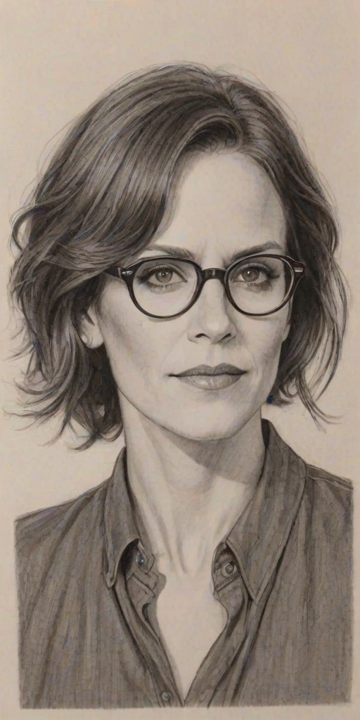 Splendid Annabeth Gish, pencil sketch, portrait of Gorgeous woman 1925s in glasses, hair style beatnik, outline, clear lines, fine lines, 8k