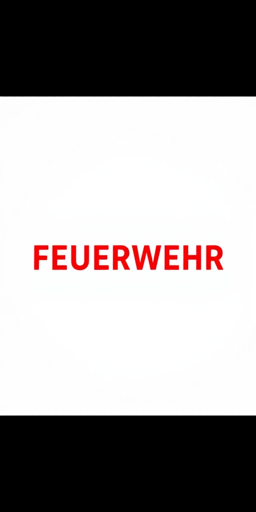 Create a high-resolution image of the word "FEUERWEHR" in bold red letters with a clean, modern font on a white background, using a Canon EOS R5 camera, ISO 100, f/8 aperture, 50mm lens, taken from an eye-level angle in a studio setting, ensuring sharp focus and vibrant colors.