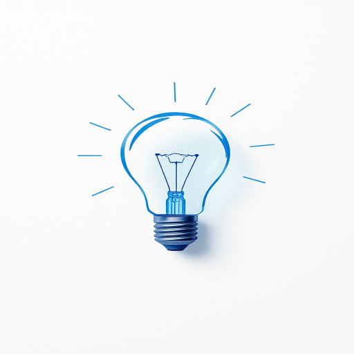 Create a high-resolution image of a blue light bulb sketch with a transparent background, using a Canon EOS R5, 50mm lens, f/2.8 aperture, 1/200s shutter speed, and ISO 100, in a flat lay composition with soft, natural lighting.